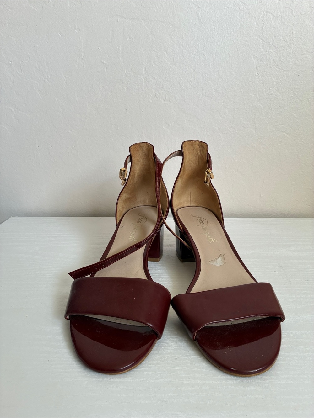 Free People Burgundy Block Heel Sandals - Classic Strappy Design